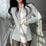 GETADME 신상 봄 스몰 프래그런스 스타일 투피스 세트 여성 O넥 싱글 브레스티드 재킷+하이웨이스트 패션 반바지 정장 여성 의상