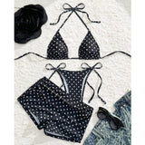 GETADME Dot Sexy 3Pcs Bikinis Set Female Swimsuit Women Three-Piece Swimwear Beach Swim Wear Bathing Suits Brazilian Bikini Pool Bather