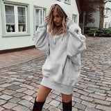 GETADME Women's Autumn/Winter Thickened Hooded Pullover Sweatshirt Solid Color Casual Loose-Fit Long Sleeve Top Warm Comfortable