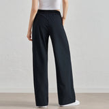 GETADME New Sports Yoga Wide Leg Pants Women Summer Elastic Waist Quick Drying Straight Pants Fitness Casual Solid Black Trousers Female
