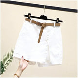 GETADME New 2025 Women's Cotton Shorts High Waist A- Line Skirt with Belt Korean Style Summer Fashion Button Pure Cotton Pants