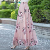 GETADME Summer Chiffon Floral Maxi Skirt Women Long High Waist Holiday Dance Skirt Elegant Beach Boho Hot Sale Lady Vintage Girl Fairy