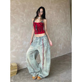 GETADME Women's Light Blue Y2k Baggy Jeans Harajuku Aesthetic Japanese 2000s Style Denim Trousers Vintage Cargo Pants Trashy Clothes