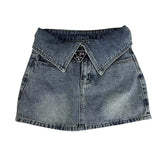 GETADME 2025 summer Korean style niche design slimming high waist cuffed denim short skirt for women anti-exposure A-line hip skirt