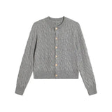 GETADME 2025 Vintage Long Sleeve Cardigan Women Sweater O-neck Elegant Knitted Top Fashion Autumn Grey Knitwear