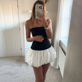 GETADME TARUXY Contrast Color Mini Folds Dress For Women Strapless Sexy Slim Sleeveless Ruched Splice Y2K Beach Female Club Party Dress