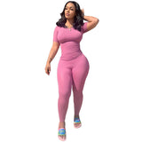 GETADME Lounge Wear Ribbed Casual 2 Piece Summer Shorts Set For Women  Sleeve Top+Elastic Leggings Outfits