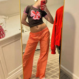 Getadme-Women's Y2K Vintage Summer Baggy Long Pants Drawstring Elastic Low Waist Wide Leg Striped Trousers with 2 Pockets