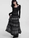 GETADME Y2k Harajuku Vintage Long Skirts Plaid Ruffles Patchwork Casual Loose Cake Skite Punk Gothic Streetwear All Match Women Clothing