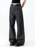 GETADME 2025 Japanese Y2K Style Dark Grey Striped Baggy Women's Jeans Pants For Woman Clothing Straight Casual Long Trousers Ropa Mujer