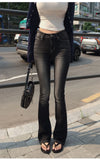 GETADME High Waist Sexy Split Denim Jeans Long Leg Lengthening Bell Bot Cotton Stretch Denim Pants for Women Spring Autumn