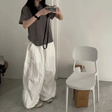 GETADME 오버사이즈 스웨트팬츠 여성 Y2K 스트리트웨어 화이트 와이드 레그 조거 팬츠 하라주쿠 배기 카고 팬츠 여름 한국 캐주얼 바지 신상품 