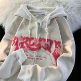 GETADME Fashion Embroidery Zip Up Hoodies Women Autumn Long Sleeve Tops Loose Hood Shirt Harajuku Y2K Clothes Female Sweatshirt Jacket
