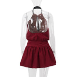 GETADME Fashion Halter Tie Sleeveless Fluffy Pleated Short Dress For Women Summer Evening Party Backless Hollow Out Zip Chic Club Robes