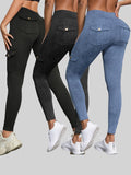 GETADME 1/3 PCS Washed Print Work Pocket Women Leggings Elastic Butt Lifting Fitness Tights 2025 New Athletic Pants Fashion Streetwear
