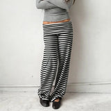 GETADME Womens Casual Pajama Pants Striped Low Waisted Lounge Pants Elastic Waist Drawstring Long Trousers
