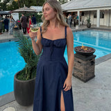 GETADME Summer Casual Midi Holiday Dress Elegant Black Drawstring Lace Up Dress Party Sexy Orange Split Women Dress 2025 New Arrivals