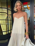 GETADME Solid Women Patchwork Suspender Maxi Dress Fashion V-neck Sleeveless Pleated Long Dresses Summer Female Chic Holiday Vestido