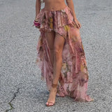 GETADME Boho Floral Print Irregular Long Skirt Holiday Party Retro French Style A-line Ruffle Maxi Skirts Coquette Holiday