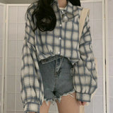 Getadme-Rimocy Women's Plaid Oversize Shirt Spring Summer Lantern Sleeve Vintage Blouse Women Thin Button Up Loose Check Shirt Female