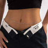 GETADME 세련되고 섹시한 라운드 비즈 체인 더블 허리 체인 심플한 금속 두꺼운 체인 바디 체인 여성용 배꼽 허리 장식