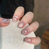 GETADME 24Pcs Pink Cat Blue Love Cute Short Ballet Press on False Nails Sweet French Cat Eye Bow Star Designs Style Detachable Nails Set