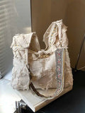 GETADME Fashion Art Tote Bag Women's Autumn and Winter New Large Capacity Tassel Flower Embroidery Shoulder Bag Lightweight Travel Bag