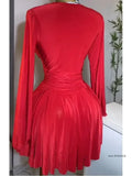 Getadme Women's Party Mini Dress 2025 Spring/summer Latest Casual Sexy Plunge Ruched Lantern Sleeve Button Daily A Line Short Skirt