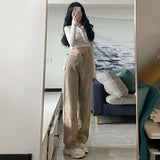 GETADME High Waist Wide Leg Jeans Ins Retro Loose Straight Mopping Pants