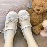 GETADME Women's Fashion Single Shoes Spring New Round Head Shallow Mouth Butterfly Knot Metal Buckle Soft Sole Non-slip Flat Shoes