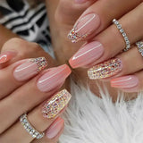 GETADME 24Pcs Short Square Coffin False Nails Square Fake Nails with Glue French Glitter Wearable Acrylic Nails Set Press on Nail Tips