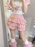 Getadme Kawaii Lolita Skirt Women Ruffle Layered High Waist Cutecore Mini Skirt Shorts Harajuku Japanese Style Soft Girl