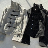 GETADME Streetwear Napoleon style Y2K Jacket Hip Hop Button Harajuku Goth Clothes Trend Punk Oversized Y2k Long sleeve Top Subculture