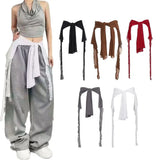 GETADME Jeans Pants Decor Irregular Jazz Dance Scarf See Through Streetwear Y2K Belt High Waist Harajuku Jeans Decor