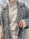 Tossy Houndstooth Lapel Fashion Trench Overcoat For Women High Waist Cardigan Knit Elegant Patchwork Outfit Loose Female Trench