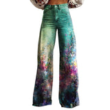 GETADME Vintage Floral Print Wide-leg pants for women High waist straight pants Spring Summer Loose Pant Street Fashion y2k clothes