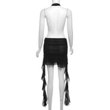 GETADME Gtpdpllt See Through Mesh Summer Dresses For Women 2025 Ruffle Backless Low-cut Mini Party Dress Sexy Black Club Y2K Outfits