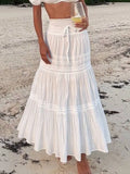 GETADME Women's High Waisted White Lace Patchwork Maxi Bubble Skirt Boho Style Suitable For Music Festivals Concerts Coachella Parties