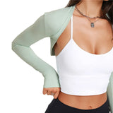 Getadme-Women Long Sleeve Bolero Shrug Yoga Open Front Cropped Cardigan Sleeves to Cover Arms Workout Tops for Exercise Sports Gym Y2k