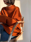 Getadme-Autumn and winter new round neck 100% pure cashmere sweater pullover women's thick loose knitting