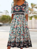 GETADME 2025 summer new women's Bohemia loose fashion print round neck short sleeve long dress