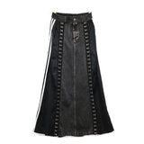 GETADME 240939 European American Personalized Buttons Woman A-line Skirt Loose Plus Size Patchwork Denim Long Skirts Faldas Mujer Saias