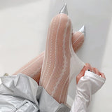 GETADME 로리타 스타킹 여성용 피쉬넷 타이츠 섹시한 기하학적 줄무늬 팬티스타킹 라탄 메시 레이스 고딕 귀여운 심리스 피쉬넷 레깅스