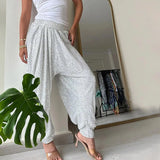 GETADME Women Lantern Pants Elastic Waist Lantern Pants for Women Glitter Wide Leg Trousers for Party Streetwear Spring Summer Bloomers