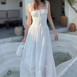 GETADME Temperament Sexy Backless Maxi Dress Hollow Out Mesh Ruched Halter Long Dresses Elegant Women Summer For 2025 Vestidos