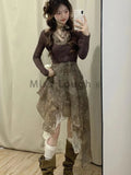 GETADME Autumn New Retro 2 Piece Set Women Sexy Atmosphere Sense Cargo Irregular Suit Female Y2k Halter Dress + Sunscreen Knit Cardigan
