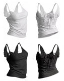 GETADME Angel Wings Vest 3D Embossed Wings Embroidery Spaghetti Strap Vest Y2K Women Gothic Fashion Summer Sexy Slim Backless Short Top