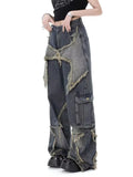 Getadme Super Beautiful Flower High Waist Summer Loose Wide Leg Vintage Style Unique Versatile Straight Leg Pants Women's Jeans