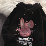 Japanese style rabbit embroidery oversized hoodie women fall/winter Y2K street Harajuku long-sleeved womens pullover sweater