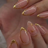 GETADME 24Pcs Metallic Cat Eye French Sheer Manicure Tip Art Textured 3D Acrylic False Nails Nude Pink Almond Medium Press on Fake Nails